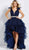 Jovani - 59071 Crystal Embellished Deep V-neck Ruffled High Low Dress in Blue