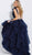 Jovani - 59071 Crystal Embellished Deep V-neck Ruffled High Low Dress in Blue