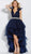 Jovani - 59071 Crystal Embellished Deep V-neck Ruffled High Low Dress in Blue