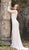 Jovani - 59083 Long Sleeve Pearlescent Beaded High Slit Gown in White and Neutral