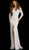 Jovani - 59083 Long Sleeve Pearlescent Beaded High Slit Gown in White and Neutral