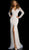 Jovani - 59083 Long Sleeve Pearlescent Beaded High Slit Gown in White and Neutral