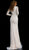 Jovani - 59083 Long Sleeve Pearlescent Beaded High Slit Gown in White and Neutral