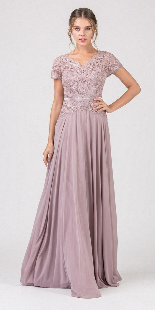 Eureka Fashion - 5909 Short Sleeve Lace Bodice Scalloped Peplum Dress In Pink