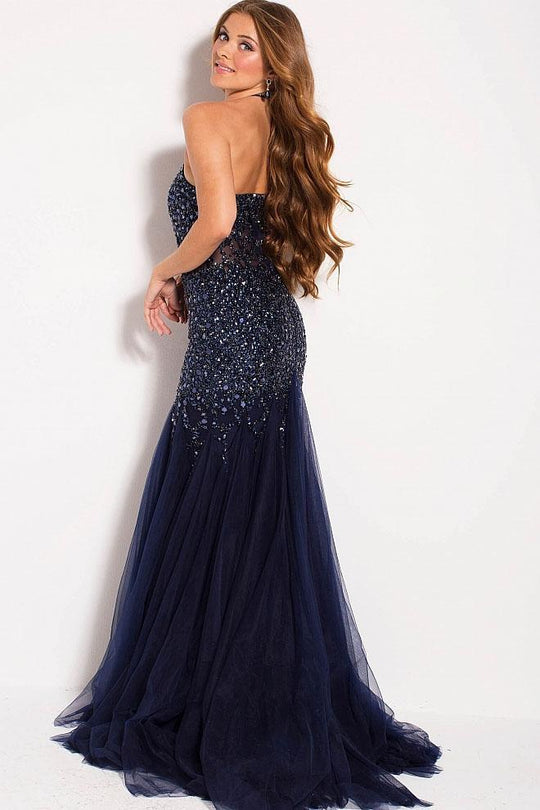 59173 Bead Embellished Halter Mermaid Gown