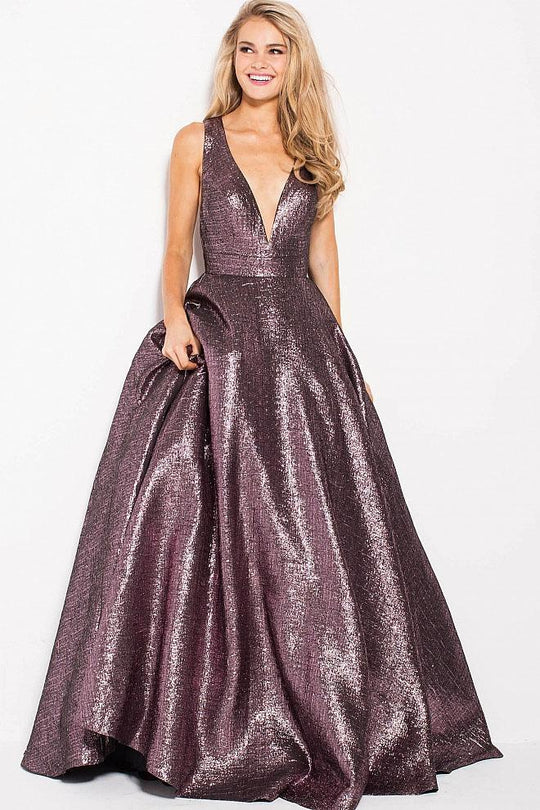 59210 Sleeveless Deep V-neck Ballgown