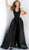 Jovani - 59237 Plunging Halter Jumpsuit with Overskirt In Black and White