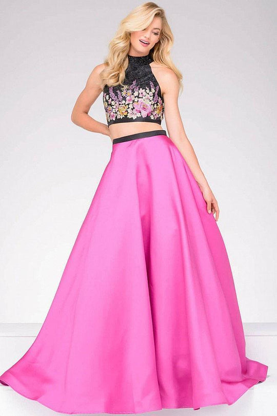 JVN59350 Two Piece High Halter Floral Ballgown