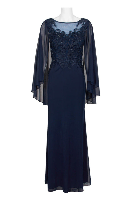 Cachet - 59414 Cape Sleeve Appliqued Illusion Bodice Gown In Blue