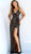 Jovani - 59439 Lace V-Neck Dress with Slit In Black and Nude