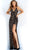 Jovani - 59439 Lace V-Neck Dress with Slit In Black and Nude