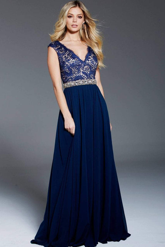 59441 Cap Sleeve Scalloped Lace Bodice A-Line Gown