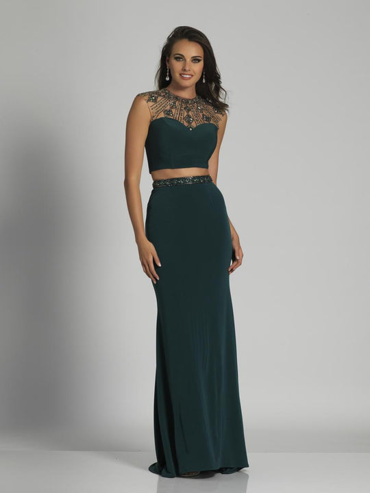 Dave & Johnny - A5951 Two Piece Sheer Beaded Evening Dress in Green