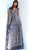 Jovani - 59597 Floral Appliqued V-Neck A-Line Dress In Blue