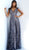 Jovani - 59597 Floral Appliqued V-Neck A-Line Dress In Blue