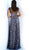Jovani - 59597 Floral Appliqued V-Neck A-Line Dress In Blue