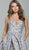 Jovani - 59632 Strapless Plunging Notched High Slit Ballgown in Gray and Gold