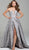 Jovani - 59632 Strapless Plunging Notched High Slit Ballgown in Gray and Gold