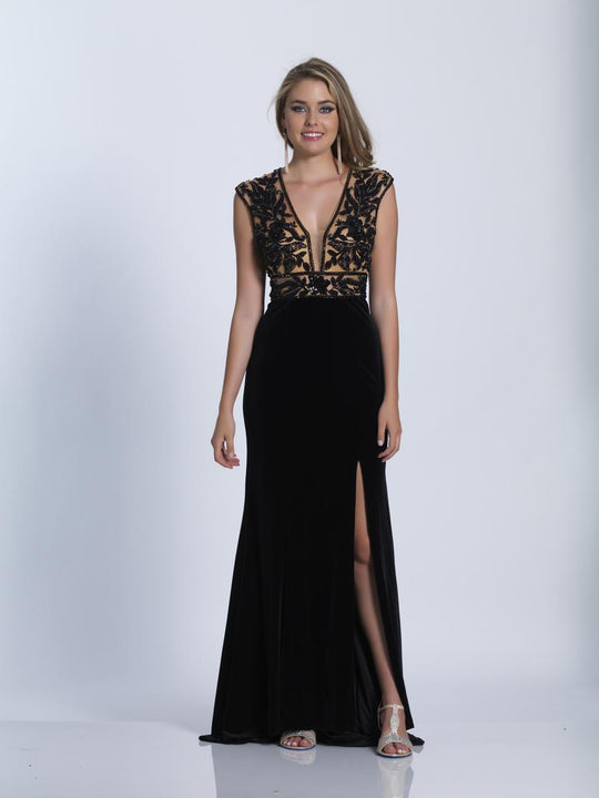 Dave & Johnny - A5968 Sultry Sequined And Slit Evening Gown in Black