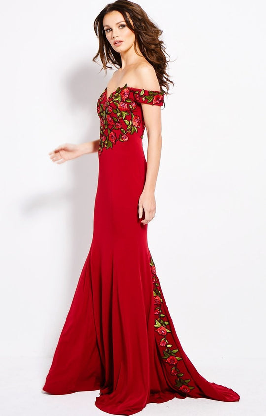 59695 Floral Embroidered Sweetheart Off-Shoulder Prom Dress