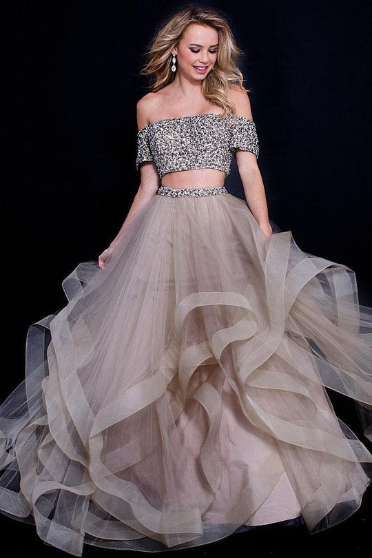 59755 Embellished Off-Shoulder Two-Piece Ballgown
