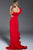 59828 Asymmetrical Surplice Bodice Ruffled Sheath Gown