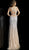 Jovani - 59846 Crisscross Strapped Bejeweled High Slit Gown in Silver and Neutral