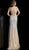 Jovani - Crisscross Strapped Bejeweled High Slit Gown 59846 In Silver and Nude