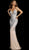 Jovani - 59852 Crystal Beaded Soft Tulle Sheath Gown in Silver and Nude