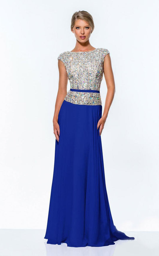 Terani Couture - 151M0351A Crystal Encrusted A-Line Gown in Blue