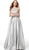 Jovani - 59926 Embellished Lace Halter Satin Ballgown in Silver