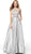 Jovani - 59926 Embellished Lace Halter Satin Ballgown in Silver