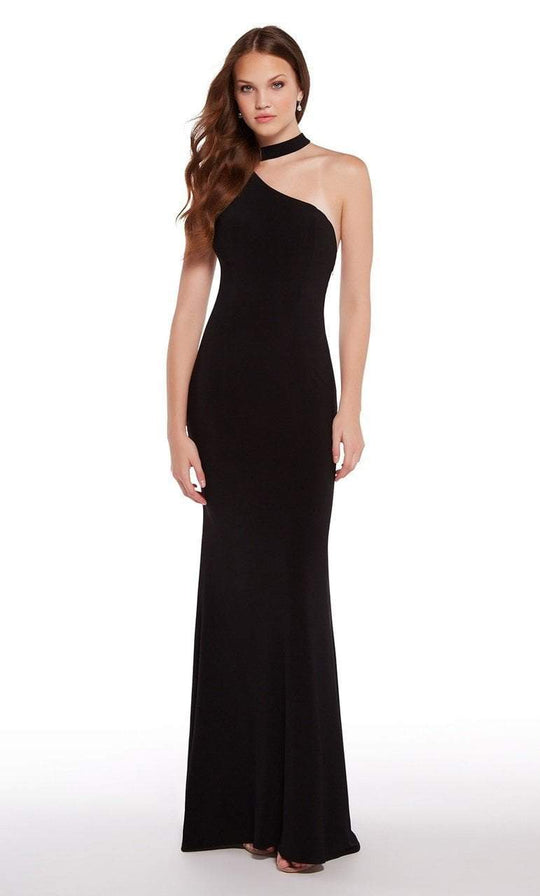 Alyce Paris - 59998 Asymmetric Jersey Sheath Dress in Black