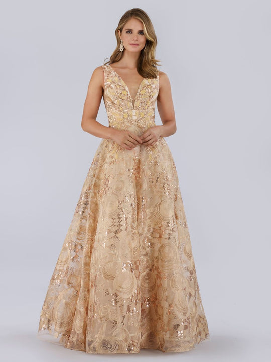 Lara Dresses - 29748 Bedazzled Deep V-neck A-line Gown