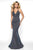 Blush by Alexia Designs - 11726 Plunging V Neck Shimmer Mermaid Gown In Blue and Silver