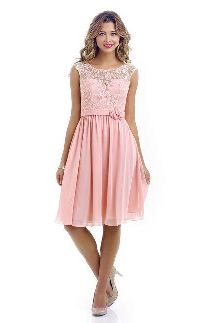 Alexia Designs - 4208 Lace Bateau Chiffon A-line Dress In Pink