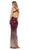May Queen - MQ1628 Two Tone Sequined Deep V-neck Sheath Dress In Red and Gold