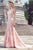 Janique 1514 - Lace and Tulle Floral Applique Flare Gown  in Pink