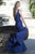 Janique W1711 - Sleeveless Scalloped Deep V Neck Illusion Mermaid Gown in Blue