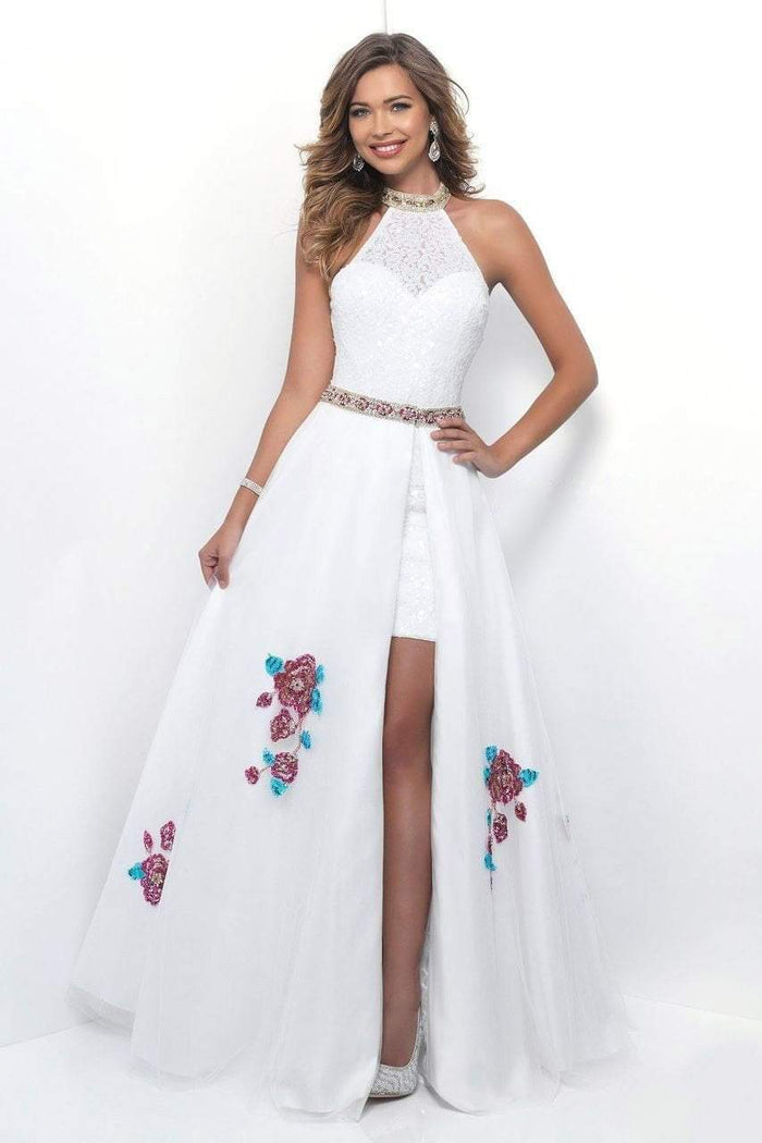 Blush - Sequined Short with Long Removable Skirt 7106 in White and Multi-Color