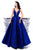 Tarik Ediz - 93346 Deep V-Neck Floral A-line Gown In Blue