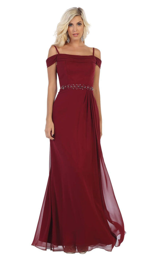 May Queen - MQ1611 Pleated Square A-Line Evening Dress In Red