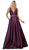 May Queen - MQ1683 Illusion Plunging Neck Sleeveless Satin A-Line Gown In Purple