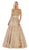 May Queen - RQ-7636 Embellished Plunging V-neck A-line Dress In Gold