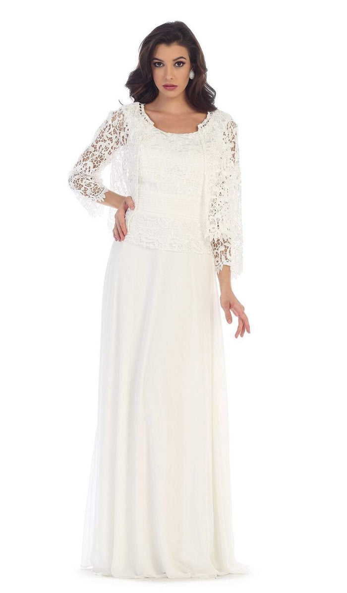 Exquisite Bateau Lace Long Evening Dress with Lace Jacket