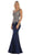 May Queen - MQ1608 Sleeveless Metallic Lace Trumpet Gown In Blue