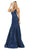 May Queen - RQ7739 Strappy Plunging V-Neck Trumpet Dress In Blue