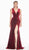 Ashley Lauren - 1494 Faux Wrap High Slit Velvet Gown In Red