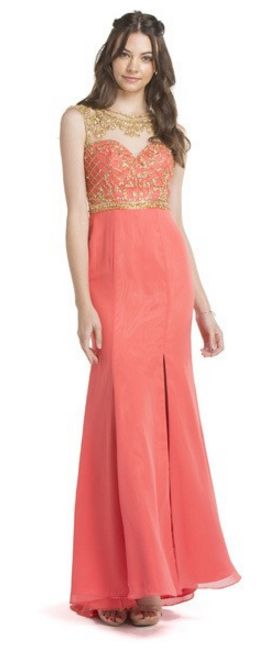 Aspeed - L1420 Gold Embellished Illusion  Prom Dress
