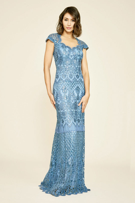 Tadashi Shoji - Nowak Sequin Embroidered Gown In Blue
